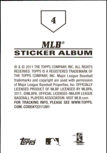 B1814- 2011 Topps Stickers Baseball Card #s 1-200 -You Pick- 15+ FREE US SHIP - Picture 9 of 397