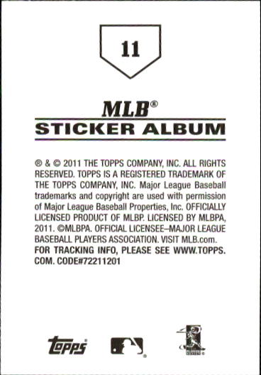 B1814- 2011 Topps Stickers Baseball Card #s 1-200 -You Pick- 15+ FREE US SHIP - Picture 23 of 397
