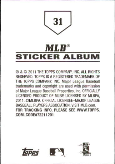 B1814- 2011 Topps Stickers Baseball Card #s 1-200 -You Pick- 15+ FREE US SHIP - Picture 61 of 397