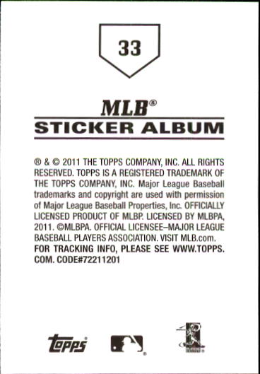 B1814- 2011 Topps Stickers Baseball Card #s 1-200 -You Pick- 15+ FREE US SHIP - Picture 65 of 397