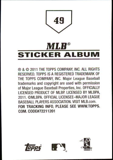 B1814- 2011 Topps Stickers Baseball Card #s 1-200 -You Pick- 15+ FREE US SHIP - Picture 97 of 397