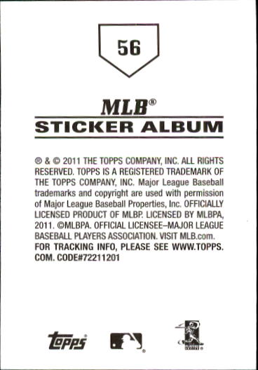 B1814- 2011 Topps Stickers Baseball Card #s 1-200 -You Pick- 15+ FREE US SHIP - Picture 111 of 397