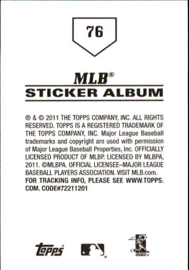 B1814- 2011 Topps Stickers Baseball Card #s 1-200 -You Pick- 15+ FREE US SHIP - Picture 151 of 397