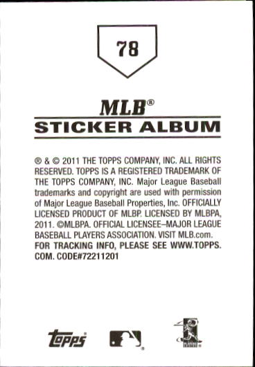 B1814- 2011 Topps Stickers Baseball Card #s 1-200 -You Pick- 15+ FREE US SHIP - Picture 155 of 397