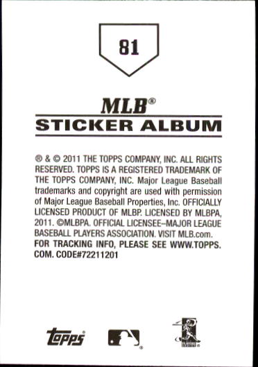 B1814- 2011 Topps Stickers Baseball Card #s 1-200 -You Pick- 15+ FREE US SHIP - Picture 161 of 397