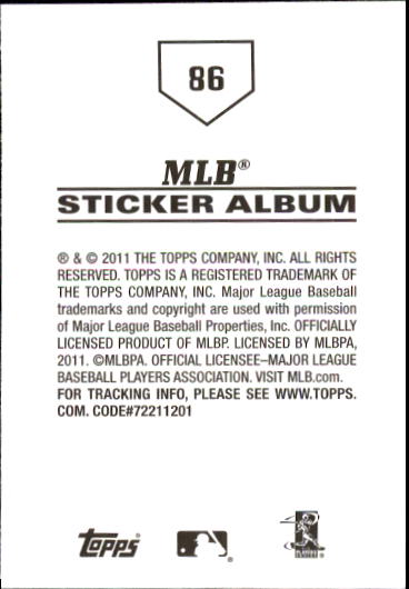 B1814- 2011 Topps Stickers Baseball Card #s 1-200 -You Pick- 15+ FREE US SHIP - Picture 171 of 397