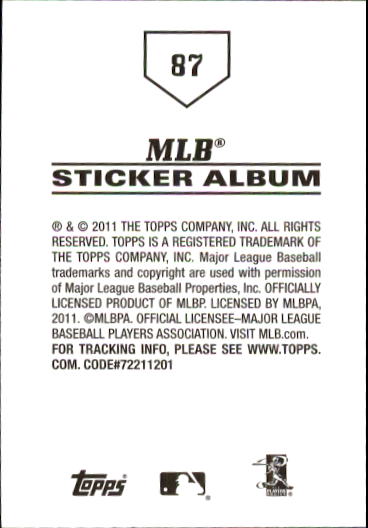 B1814- 2011 Topps Stickers Baseball Card #s 1-200 -You Pick- 15+ FREE US SHIP - Picture 173 of 397