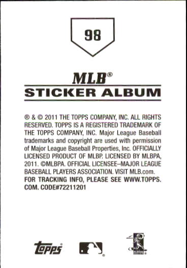 B1814- 2011 Topps Stickers Baseball Card #s 1-200 -You Pick- 15+ FREE US SHIP - Picture 195 of 397