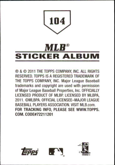 B1814- 2011 Topps Stickers Baseball Card #s 1-200 -You Pick- 15+ FREE US SHIP - Picture 207 of 397