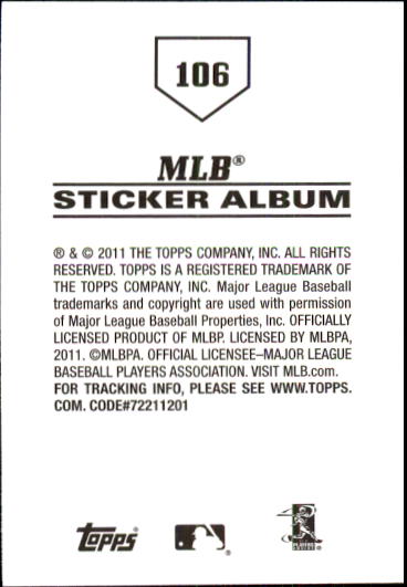 B1814- 2011 Topps Stickers Baseball Card #s 1-200 -You Pick- 15+ FREE US SHIP - Picture 211 of 397