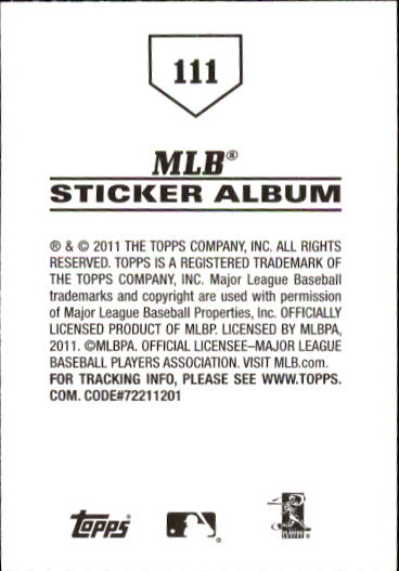B1814- 2011 Topps Stickers Baseball Card #s 1-200 -You Pick- 15+ FREE US SHIP - Picture 221 of 397