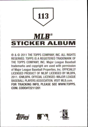 B1814- 2011 Topps Stickers Baseball Card #s 1-200 -You Pick- 15+ FREE US SHIP - Picture 225 of 397