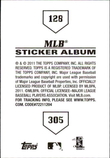 B1814- 2011 Topps Stickers Baseball Card #s 1-200 -You Pick- 15+ FREE US SHIP - Picture 255 of 397