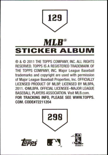 B1814- 2011 Topps Stickers Baseball Card #s 1-200 -You Pick- 15+ FREE US SHIP - Picture 257 of 397
