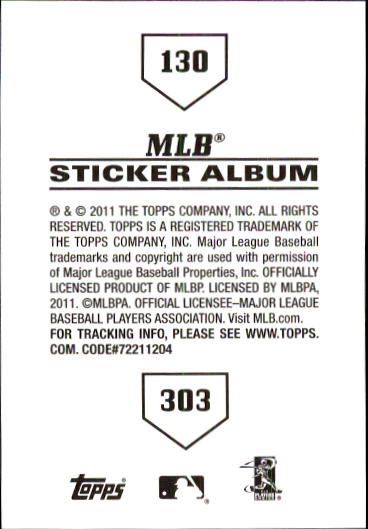 B1814- 2011 Topps Stickers Baseball Card #s 1-200 -You Pick- 15+ FREE US SHIP - Picture 259 of 397