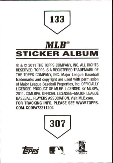 B1814- 2011 Topps Stickers Baseball Card #s 1-200 -You Pick- 15+ FREE US SHIP - Picture 265 of 397