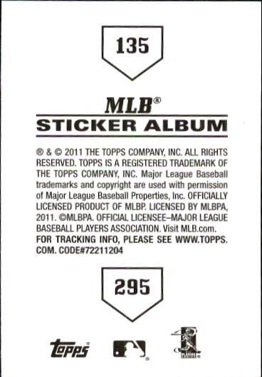 B1814- 2011 Topps Stickers Baseball Card #s 1-200 -You Pick- 15+ FREE US SHIP - Picture 269 of 397
