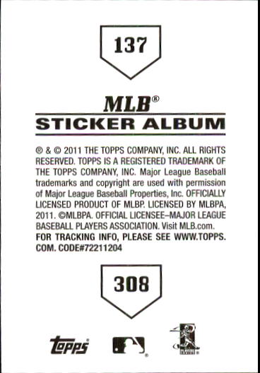 B1814- 2011 Topps Stickers Baseball Card #s 1-200 -You Pick- 15+ FREE US SHIP - Picture 273 of 397