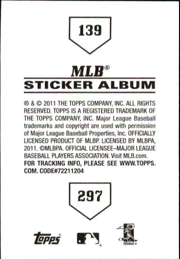B1814- 2011 Topps Stickers Baseball Card #s 1-200 -You Pick- 15+ FREE US SHIP - Picture 277 of 397