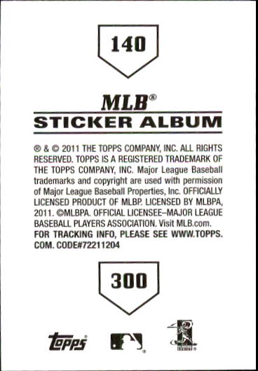 B1814- 2011 Topps Stickers Baseball Card #s 1-200 -You Pick- 15+ FREE US SHIP - Picture 279 of 397