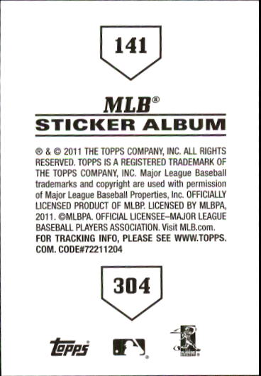 B1814- 2011 Topps Stickers Baseball Card #s 1-200 -You Pick- 15+ FREE US SHIP - Picture 281 of 397
