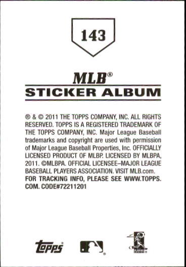 B1814- 2011 Topps Stickers Baseball Card #s 1-200 -You Pick- 15+ FREE US SHIP - Picture 285 of 397