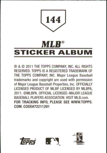 B1814- 2011 Topps Stickers Baseball Card #s 1-200 -You Pick- 15+ FREE US SHIP - Picture 287 of 397