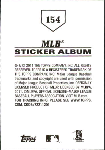 B1814- 2011 Topps Stickers Baseball Card #s 1-200 -You Pick- 15+ FREE US SHIP - Picture 305 of 397