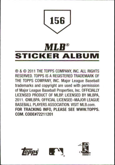 B1814- 2011 Topps Stickers Baseball Card #s 1-200 -You Pick- 15+ FREE US SHIP - Picture 309 of 397