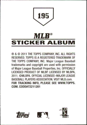 B1814- 2011 Topps Stickers Baseball Card #s 1-200 -You Pick- 15+ FREE US SHIP - Picture 387 of 397