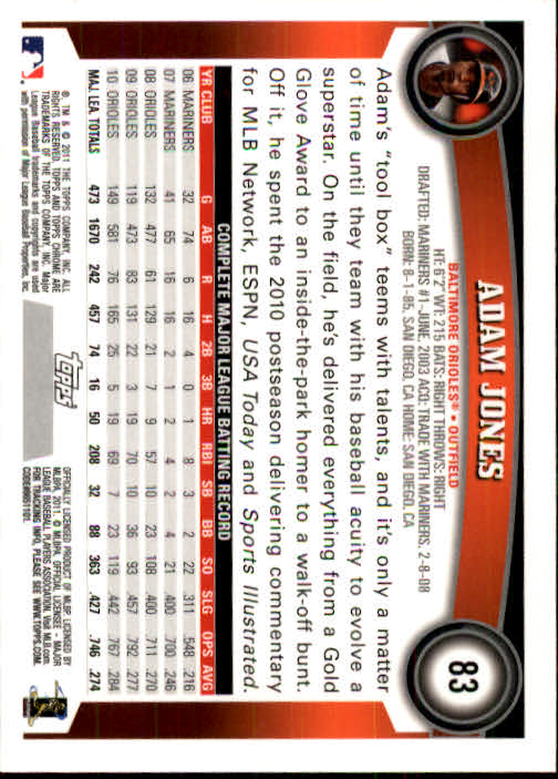 A6060- 2011 Topps Chrome BB Card #s 1-220 +Rookies -You Pick- 15+ FREE US SHIP - Picture 151 of 398