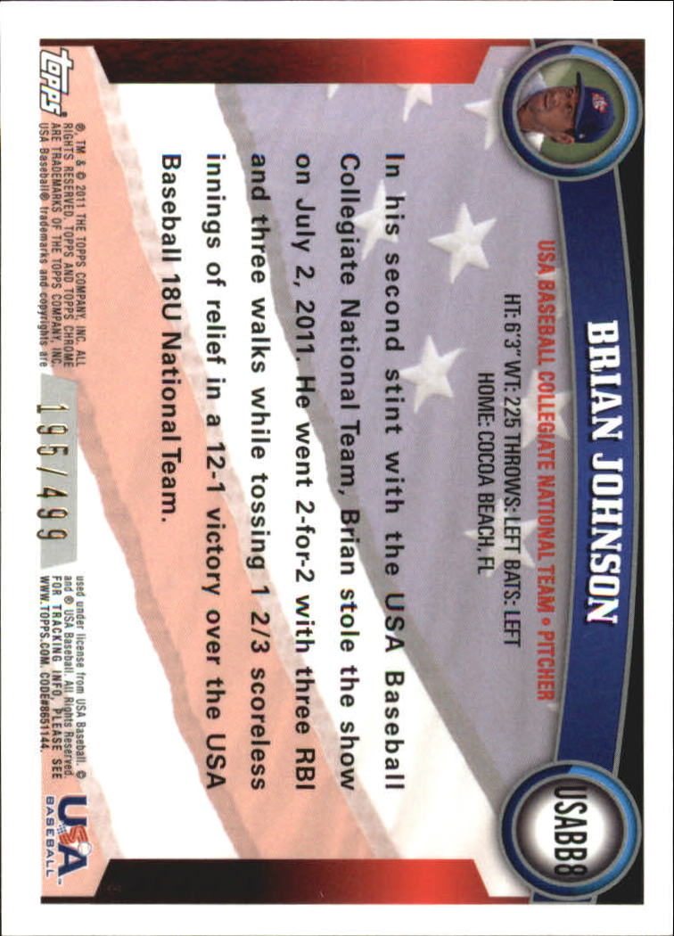 2011 Topps Chrome USA Baseball Blue Refractors #USABB8 Brian Johnson back image