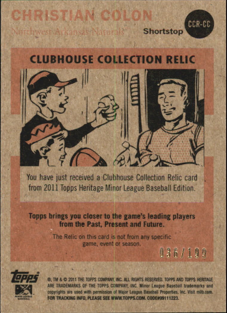 2011 Topps Heritage Minors Clubhouse Collection Relics Blue Tint #CC Christian Colon back image
