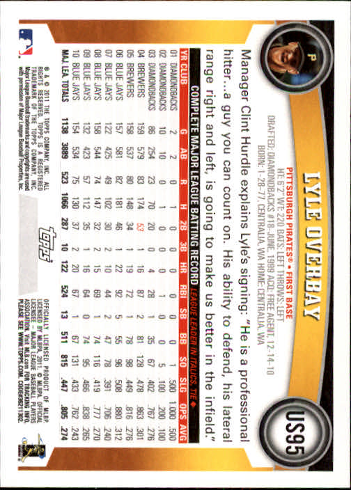 2011 Topps Update #US95 Lyle Overbay back image