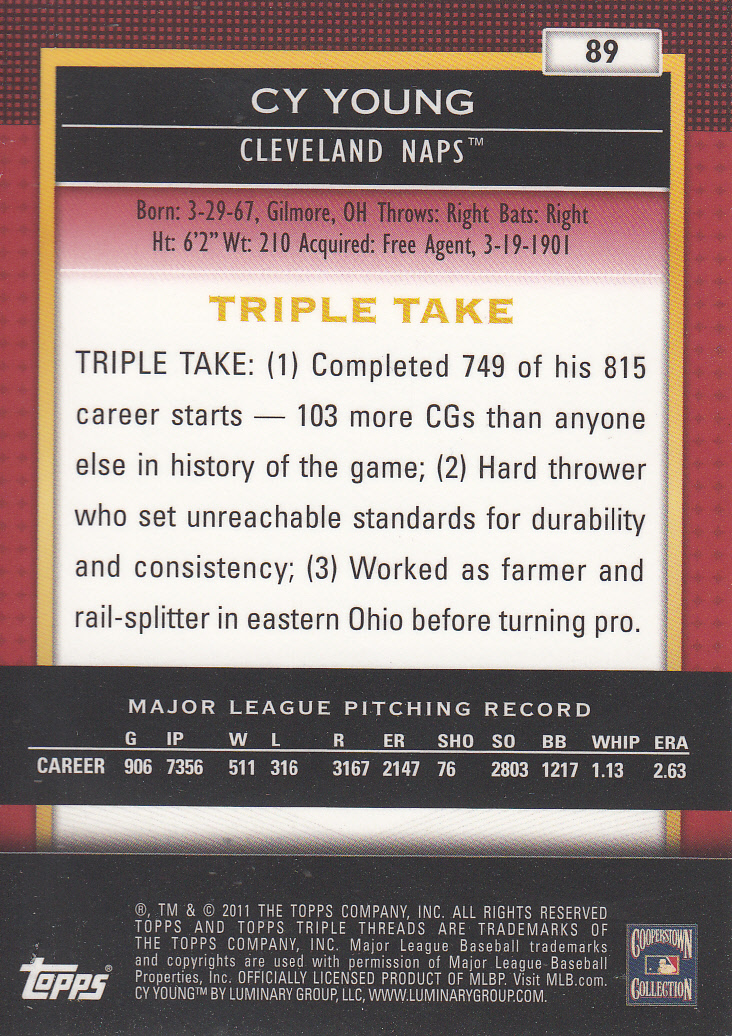 2011 Topps Triple Threads #89 Cy Young back image