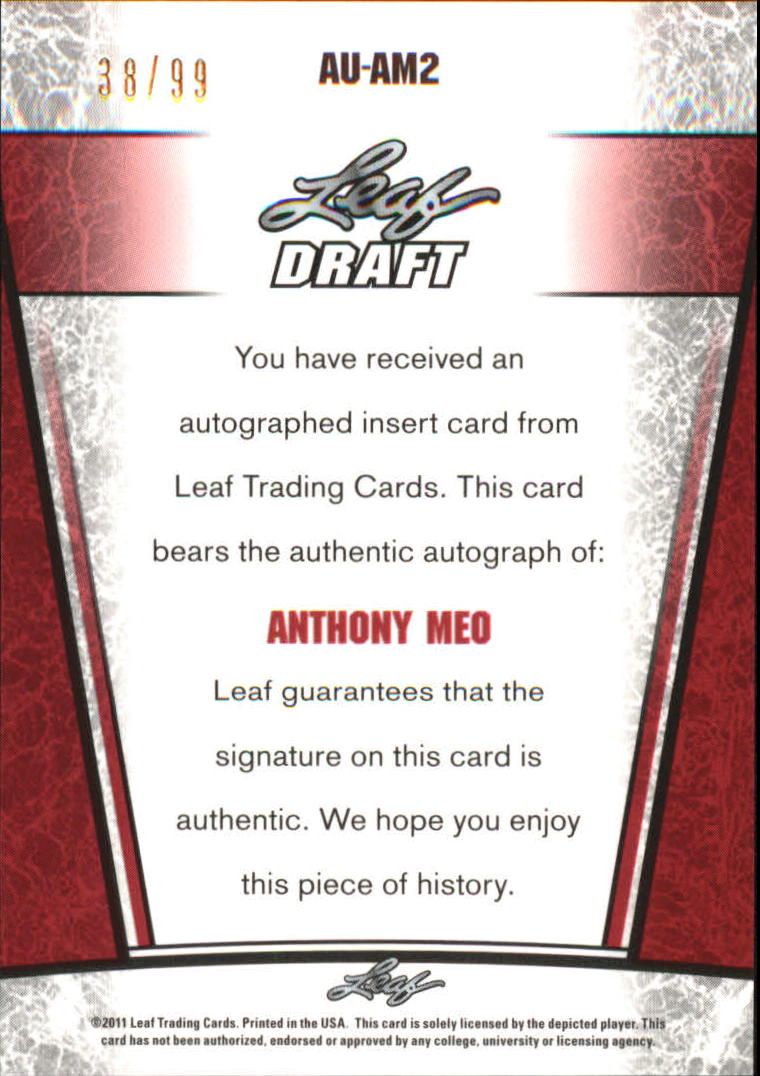 2011 Leaf Metal Draft #AM2 Anthony Meo back image