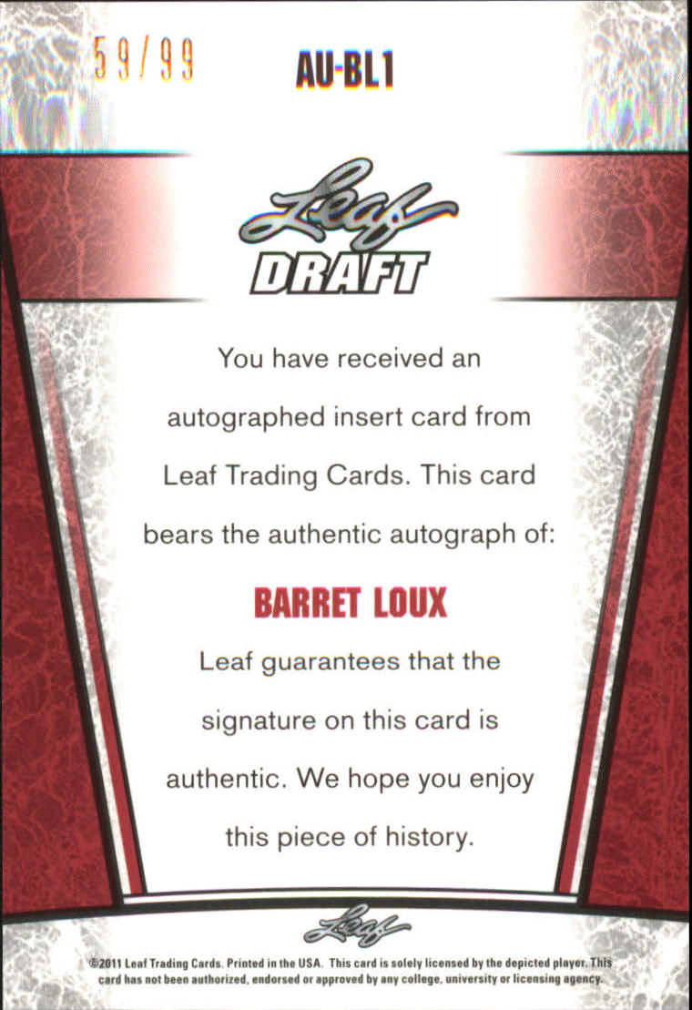 2011 Leaf Metal Draft #BL1 Barret Loux back image