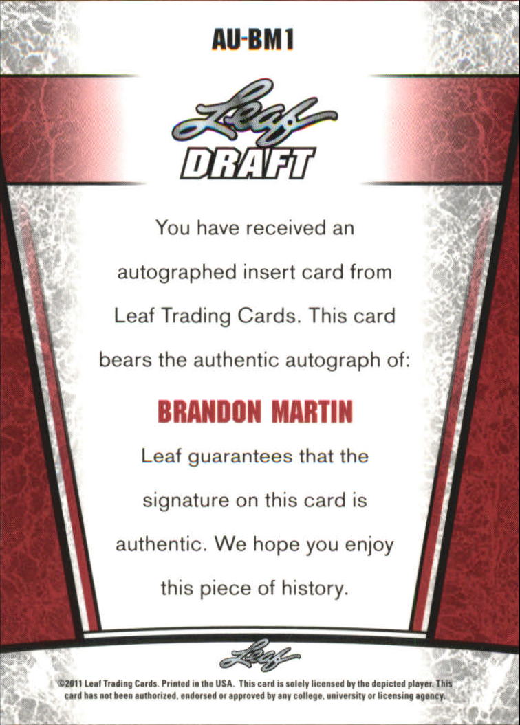 2011 Leaf Metal Draft #BM1 Brandon Martin back image
