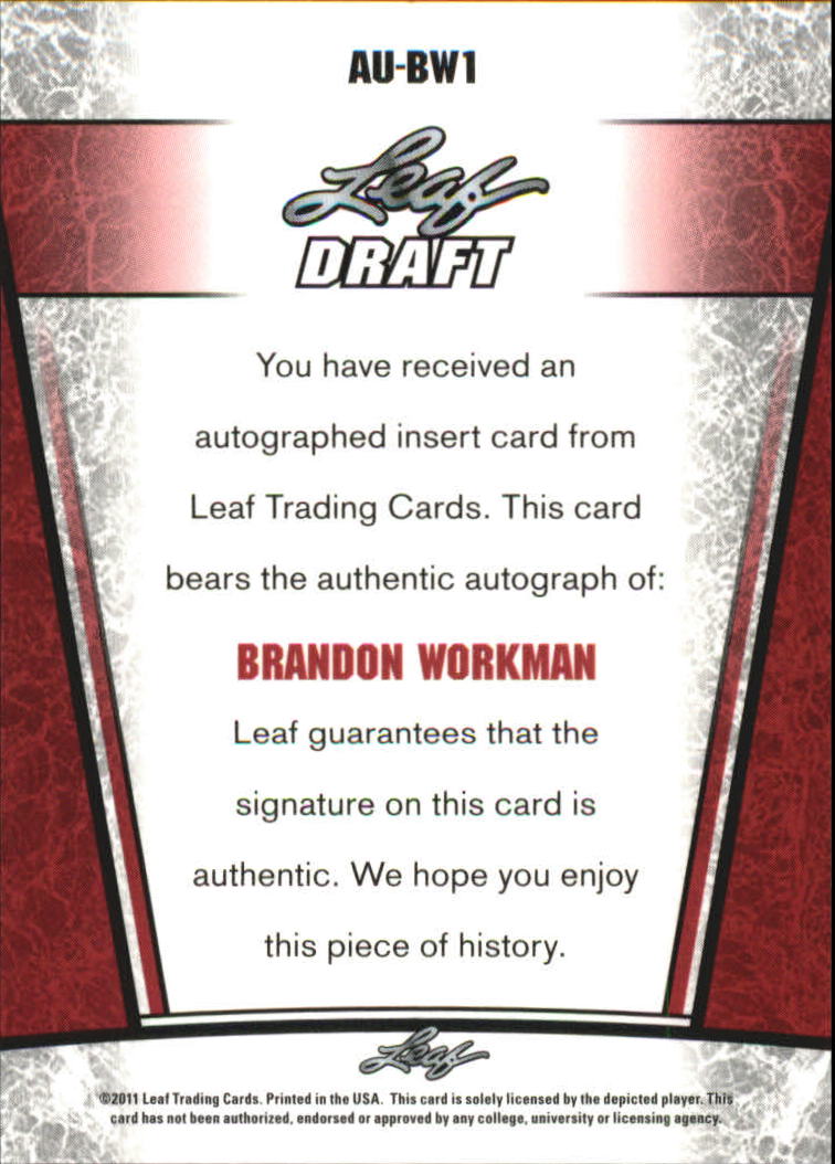 2011 Leaf Metal Draft #BW1 Brandon Workman back image