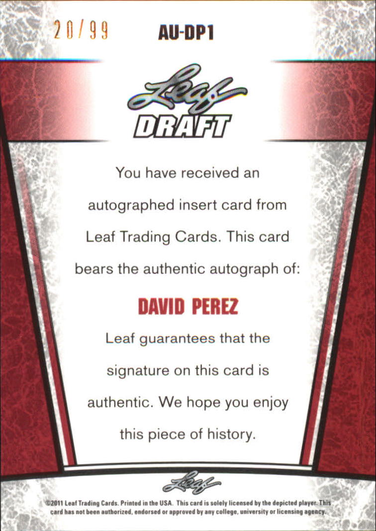 2011 Leaf Metal Draft #DP1 David Perez back image