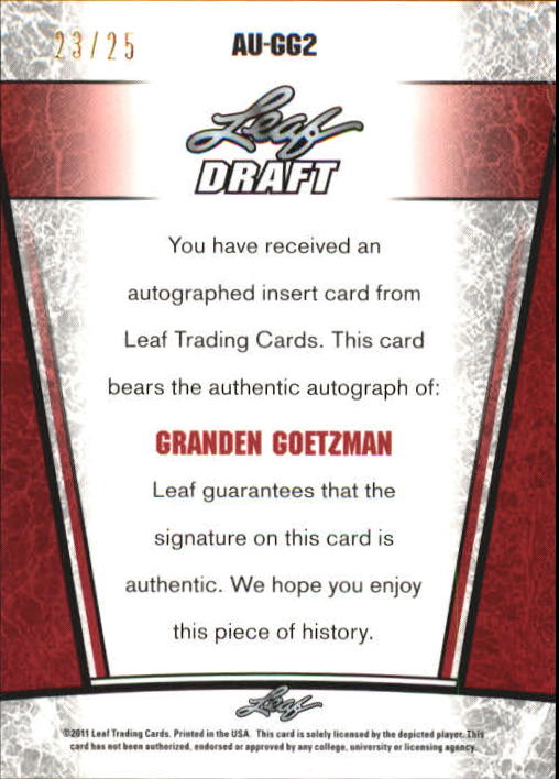2011 Leaf Metal Draft #GG2 Granden Goetzman back image