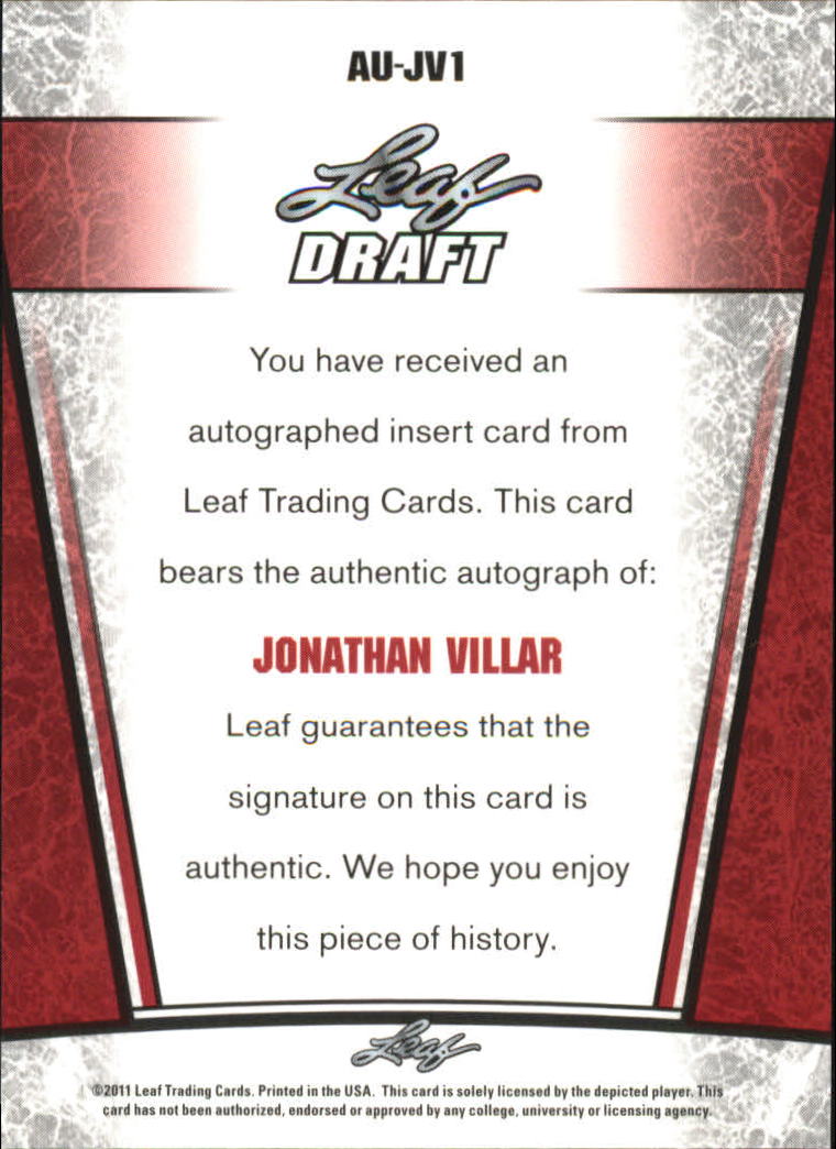 2011 Leaf Metal Draft #JV1 Jonathan Villar back image