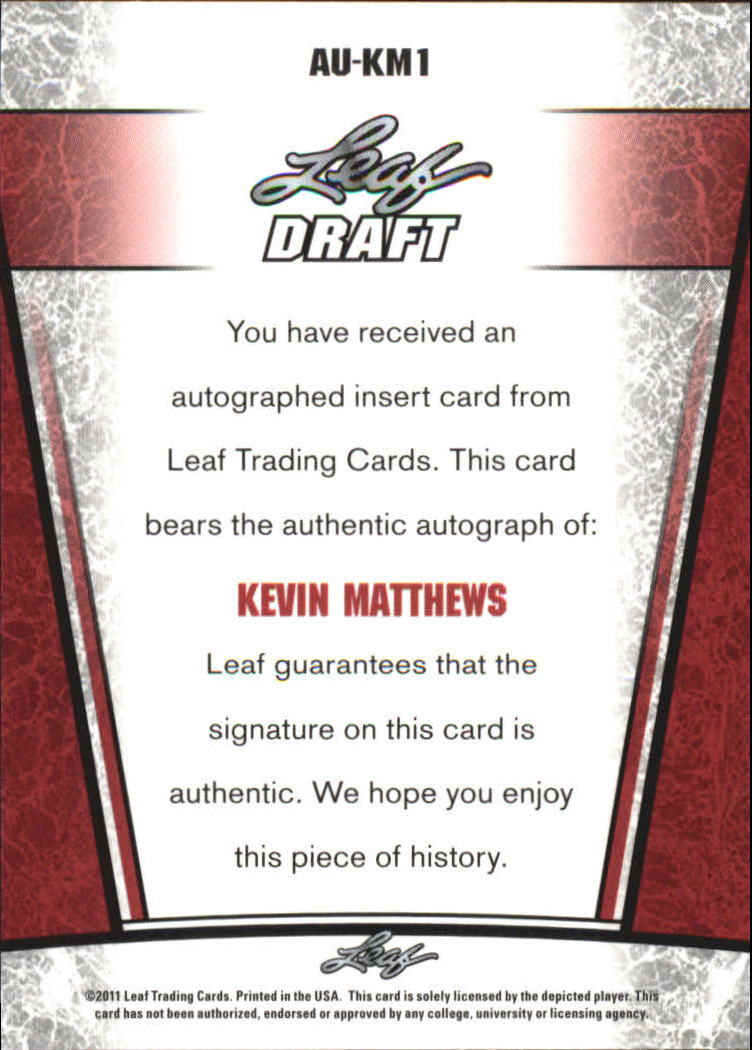 2011 Leaf Metal Draft #KM1 Kevin Matthews back image