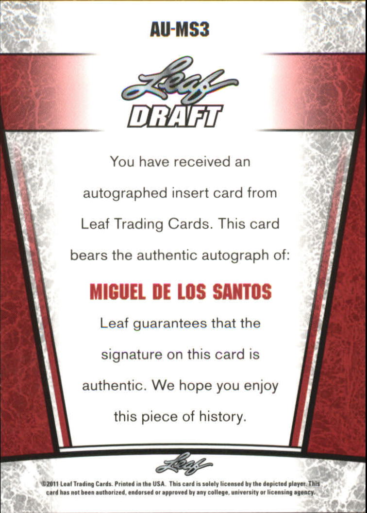 2011 Leaf Metal Draft #MS3 Miguel de los Santos back image