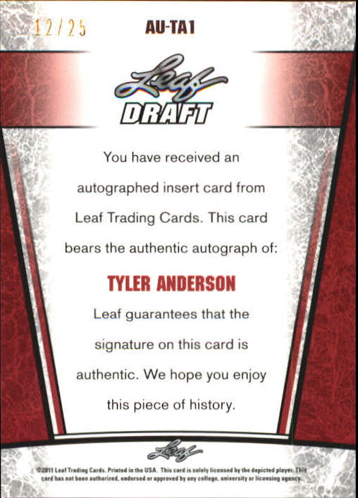 2011 Leaf Metal Draft #TA1 Tyler Anderson back image