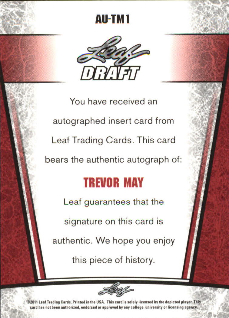 2011 Leaf Metal Draft #TM1 Trevor May back image