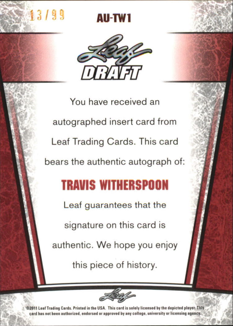 2011 Leaf Metal Draft #TW1 Travis Witherspoon back image