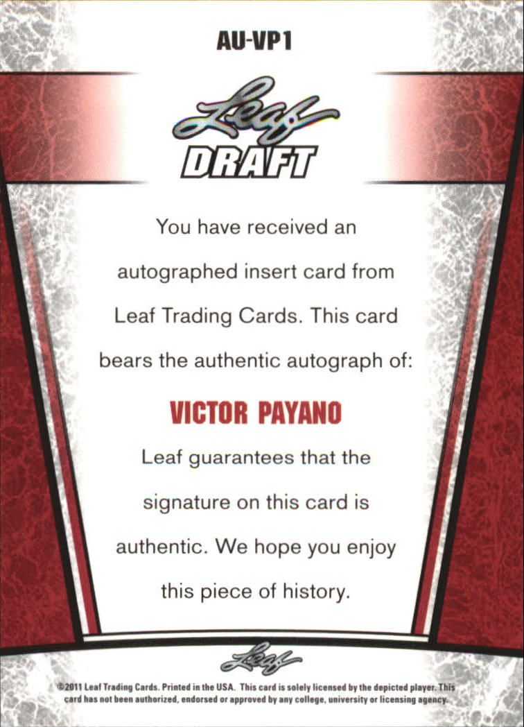2011 Leaf Metal Draft #VP1 Victor Payano back image