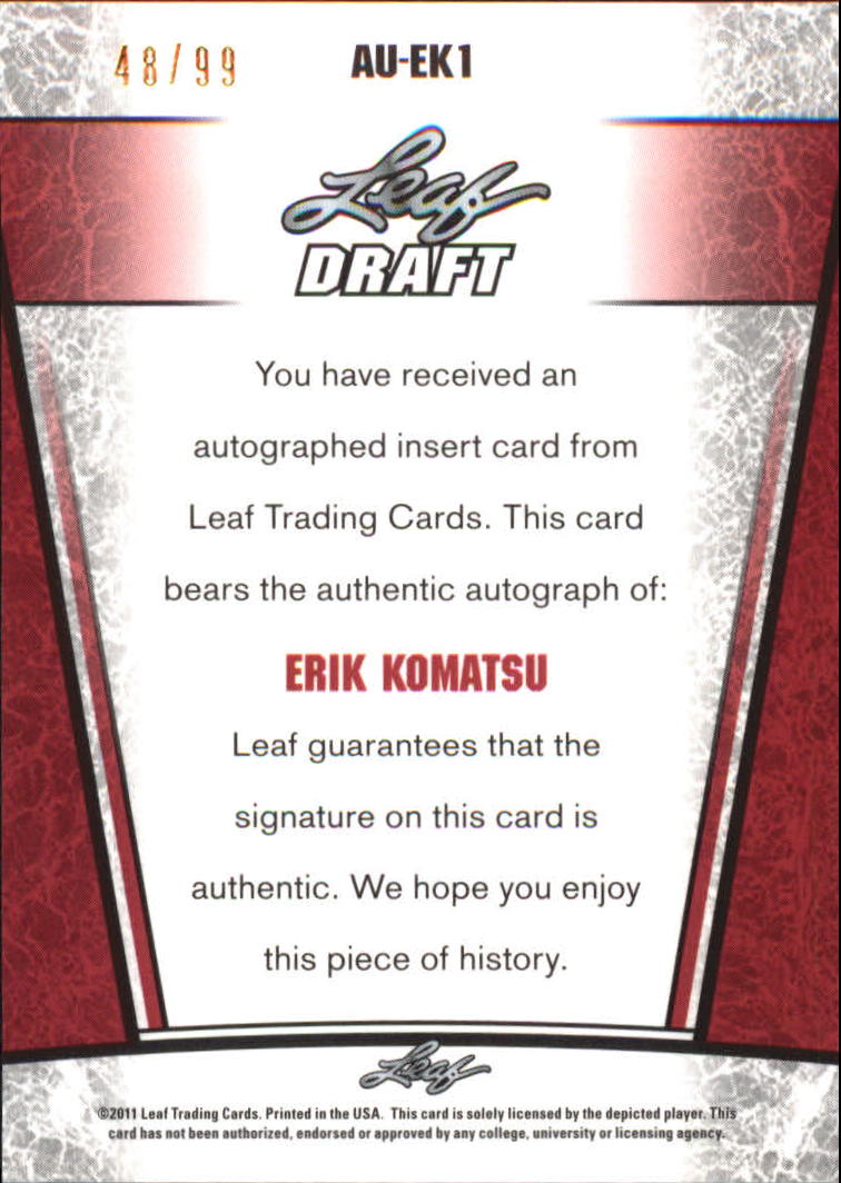 2011 Leaf Metal Draft Prismatic #EK1 Erik Komatsu back image