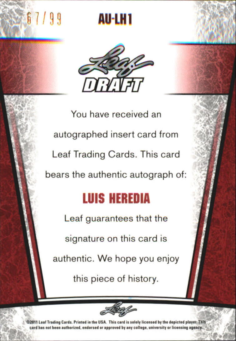 2011 Leaf Metal Draft Prismatic #LH1 Luis Heredia back image
